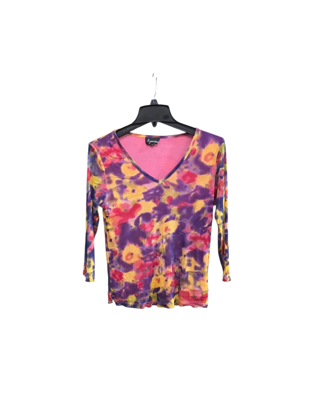 Women's V-Neck Tie-Dye Long Sleeve Top - Pink, Purple & Yellow
